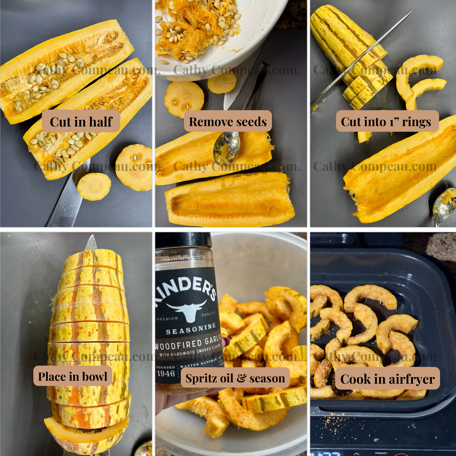 Step-by-step crispy Parmesan garlic delicata squash in the air fryer. 