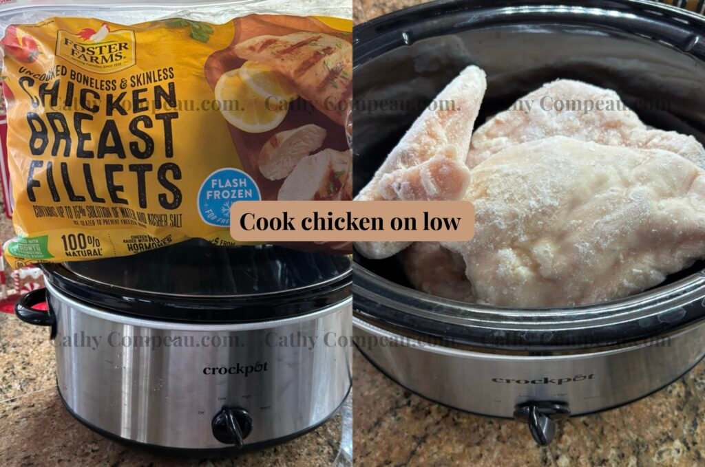 Cooking chicken a crockpot for homemade dog food.