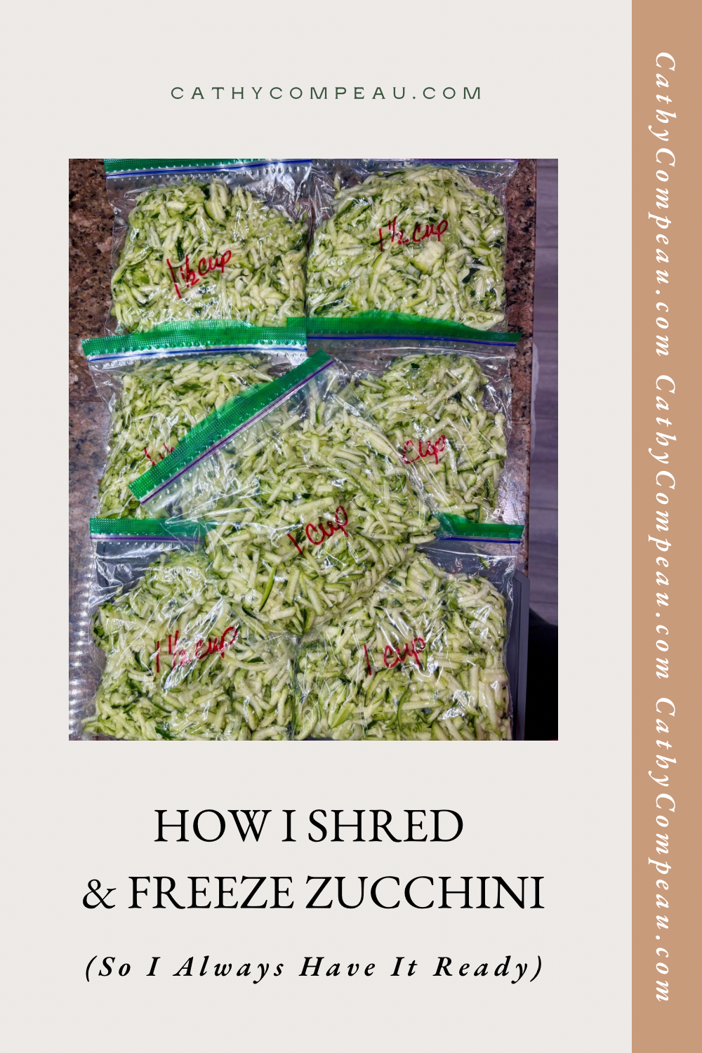 Shredded zucchini bagged and ready for the freezer