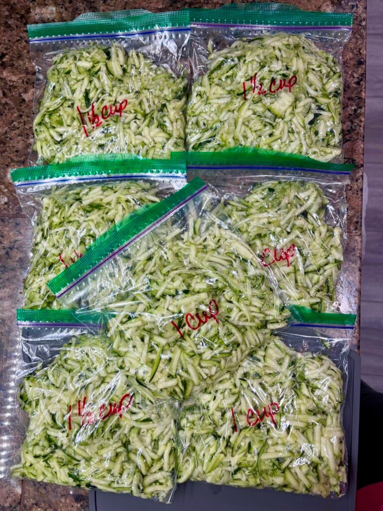 Portioned bags of shredded zucchini 