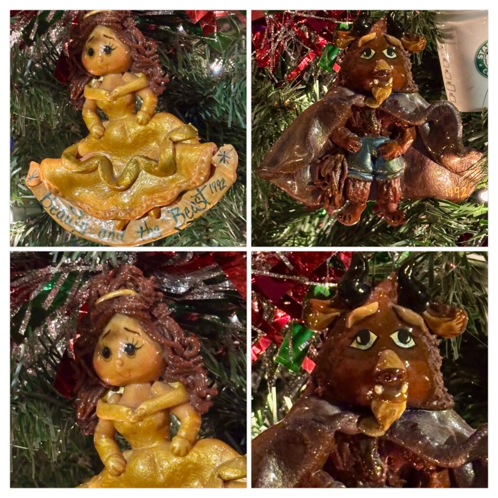 Belle and Beast. Disney’s Beauty and the Beast clay Christmas ornament. 