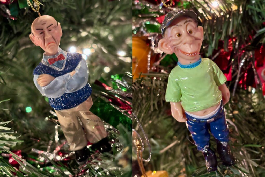 Jeff Dunham characters: Walter and Bubba Christmas ornaments 