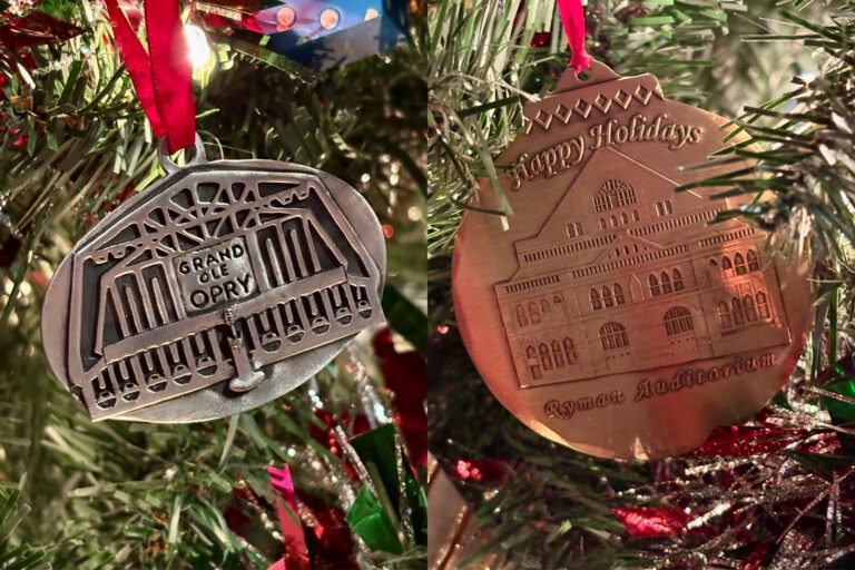 Christmas ornaments from the Roman Auditorium and Grand Old Opry in Nashville, Tennessee