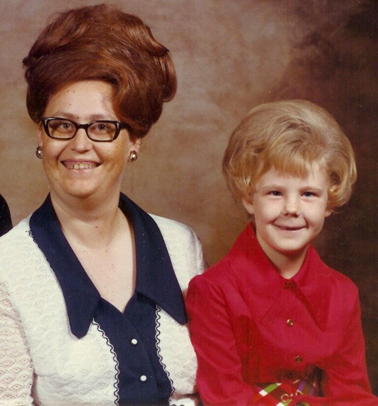 A girl and her mom with big hair do’s in the early 1970’s