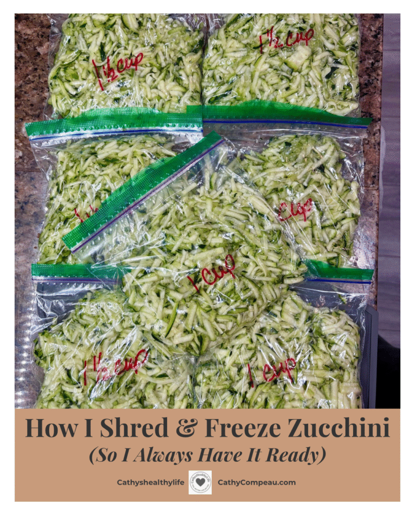Shredded zucchini bagged and ready to freeze 