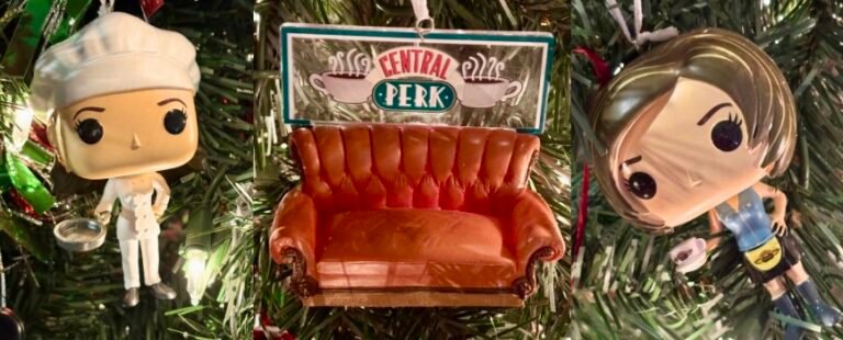 FRIENDS show Christmas ornaments hanging on a tree